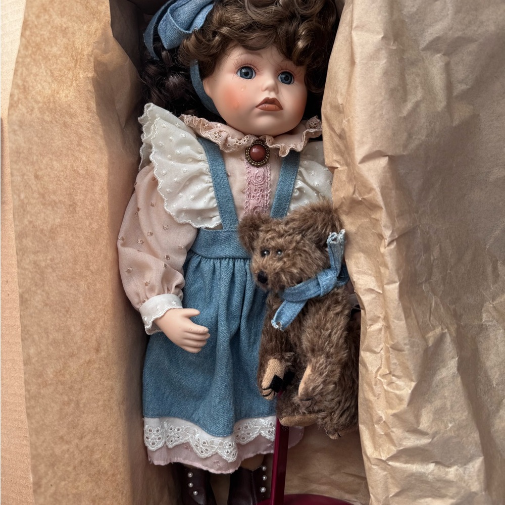 Vintage Boyds Collextion Porcelain Doll w Teddy Bear - Yesterday’s Child (Laura)